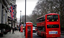 UK red bus, flags, phone booth pexels-pixabay-163037